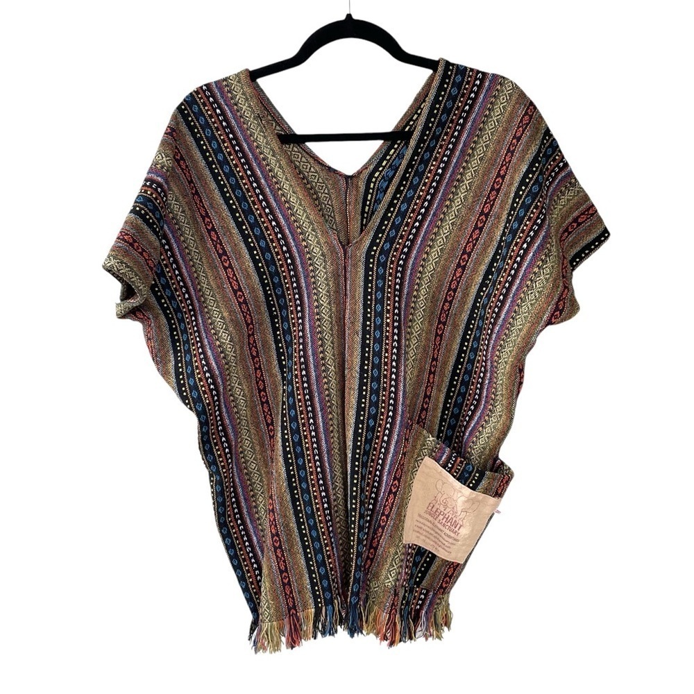 ELEPHANT JUNGLE SANCTUARY Bohemian Sleeveless V-Neck Poncho Vest M